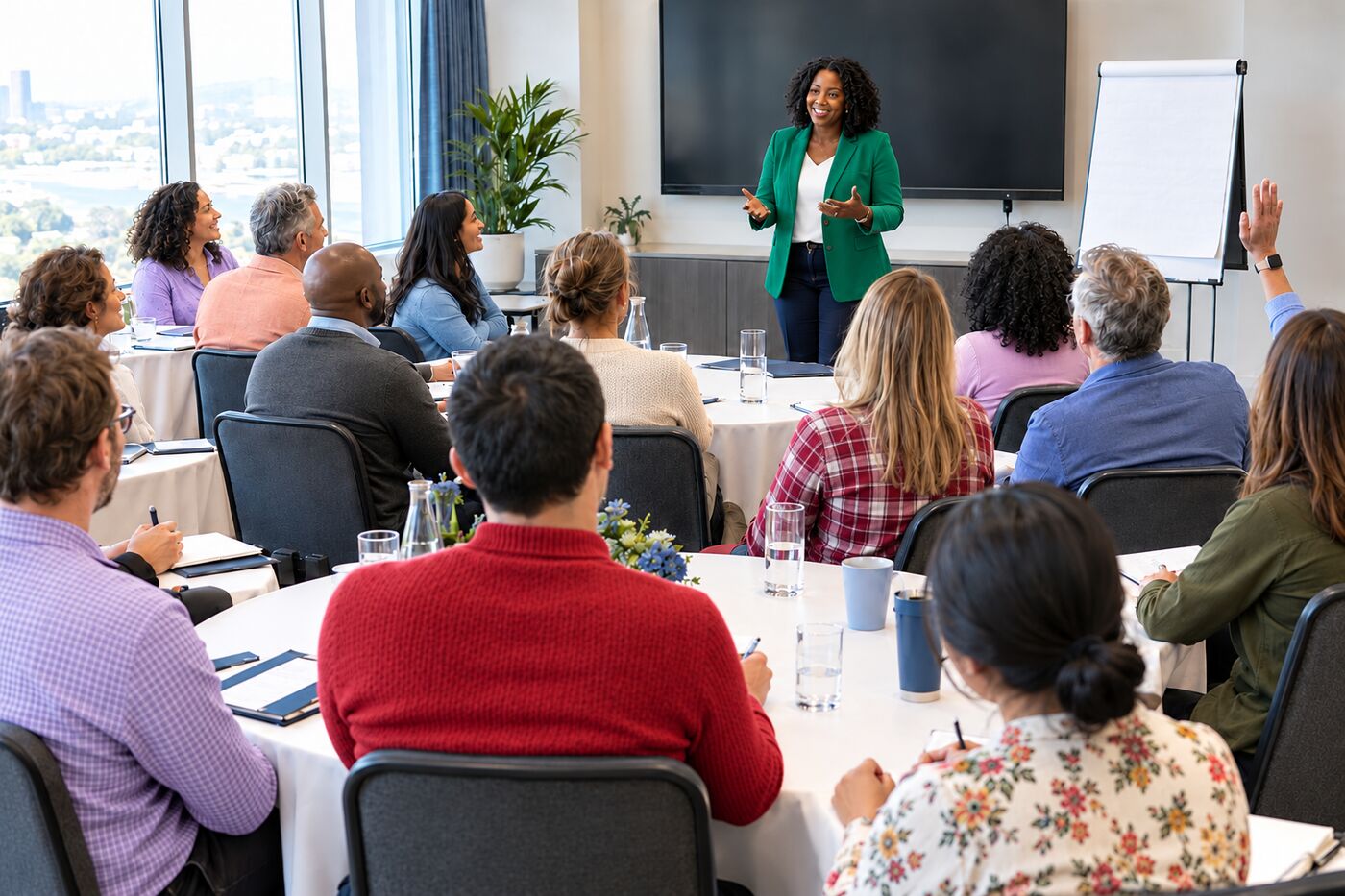 Managers in an interactive leadership workshop